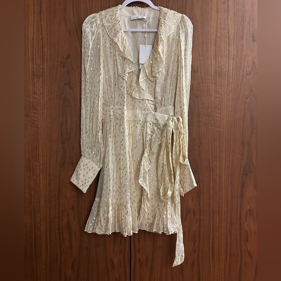 Zimmermann Cream Metallic Dot Long-Sleeve Mini Dress - Picture 3 of 16